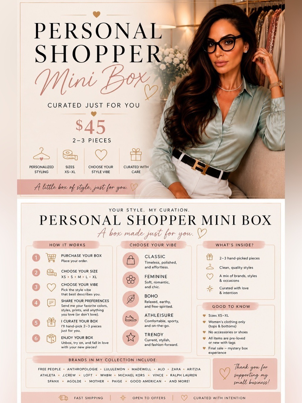 Lululemon Free People Anthropologie Personal Shopper Mini Box Sizes XS S M L XL